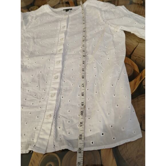Talbots 100% Cotton Eyelet Peasant See Thru Lace Overlay Blouse Petite Small - Picture 4 of 8